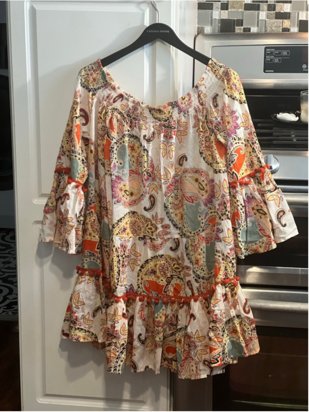 True Destinations Mini Dress Boho Paisley Floral Print Peasant Coverup - Picture 4 of 6